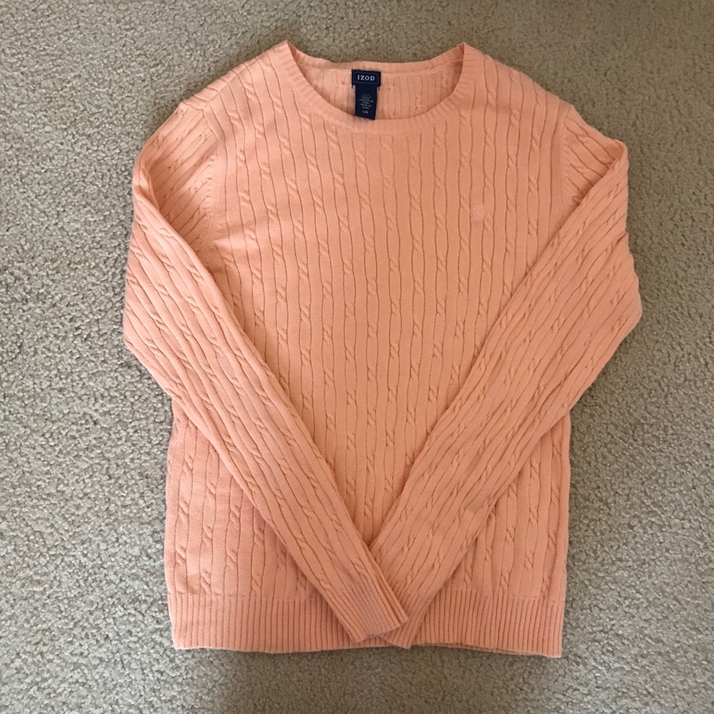 PASTEL ORANGE IZOD CABLE KNIT SWEATER